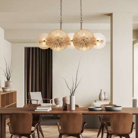 Searchlight Electric Wagon Wheel 10Lt Bar Pendant -Bronze Metal,Clear/Amber Glass 88210-10BZ