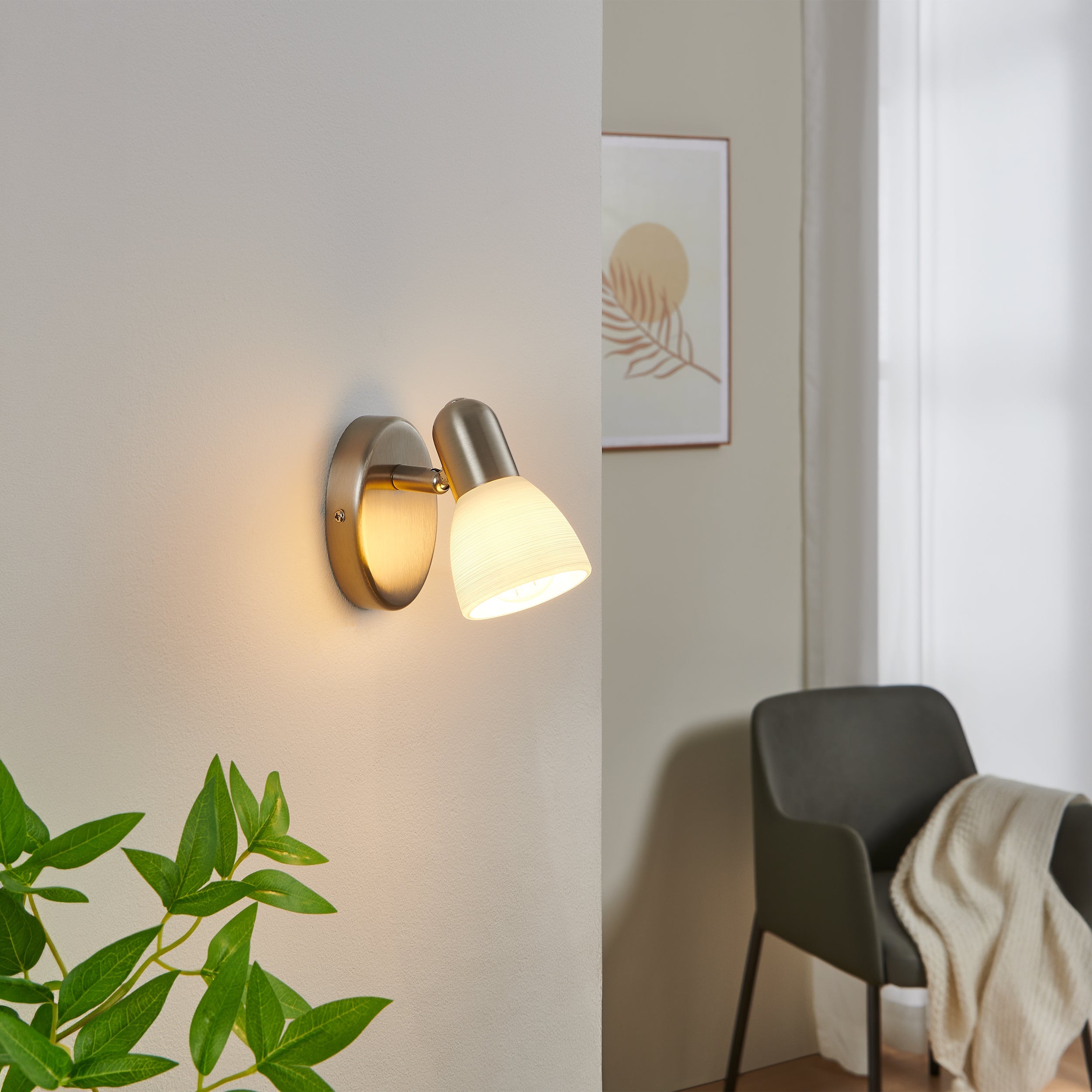 Eglo EU Magnum-LED Satin Nickel & Chrome Classic Single Spotlight product image - Endon Lighting from First Light Direct with great prices and fast UK delivery
