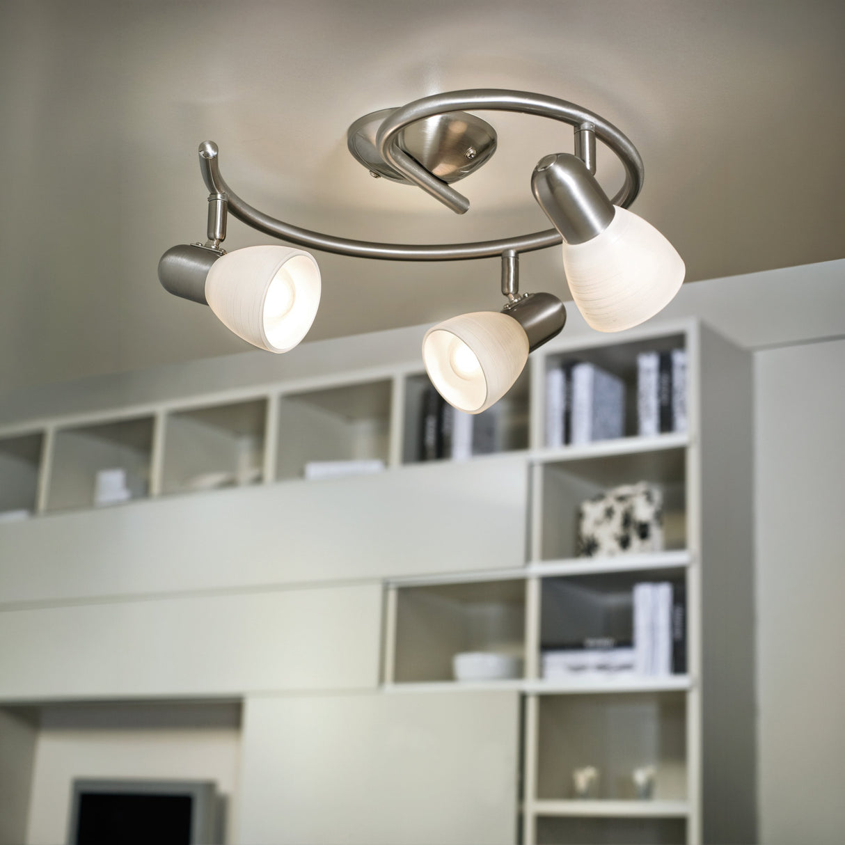 Eglo EU Dakar 1 Satin Nickel Steel & Glass Classic Design 3-Light Ceiling Light