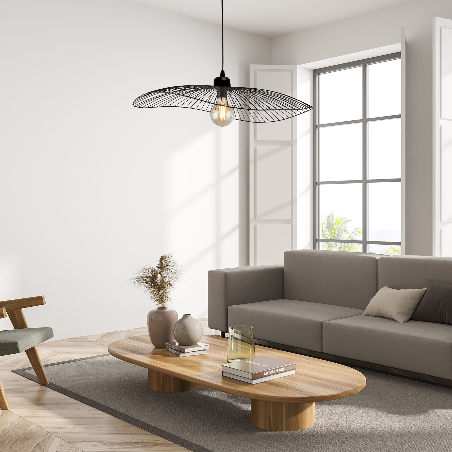 Searchlight Electric Wave Pendant Convertible to Flush - Black Metal 88550BK