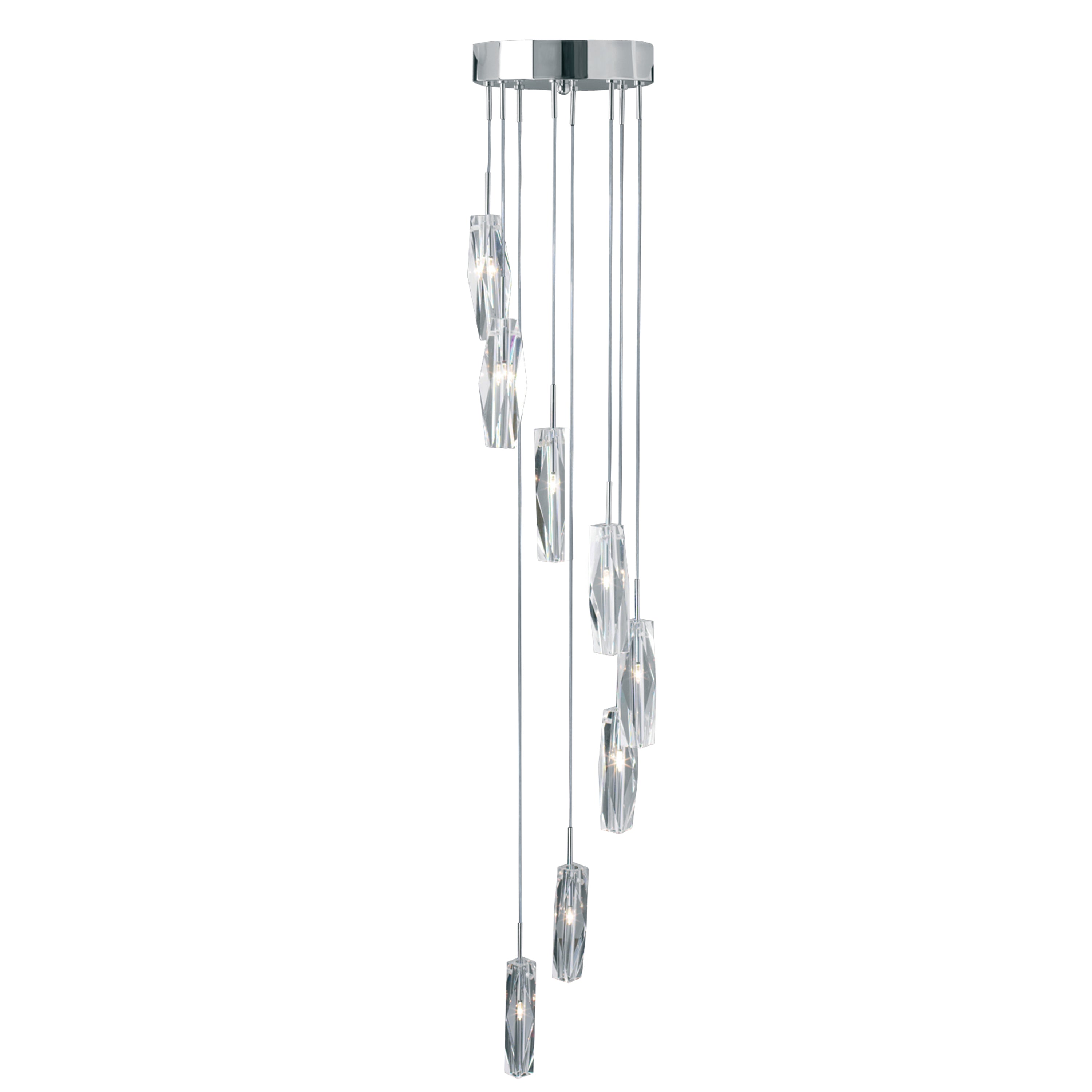 Sculptured Ice Multi-Drop Pendant - Chrome & Glass