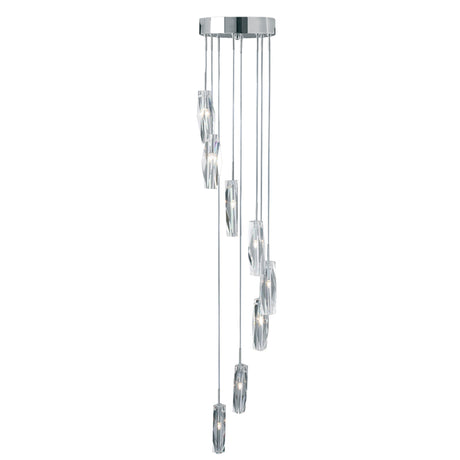 Sculptured Ice Multi-Drop Pendant - Chrome & Glass