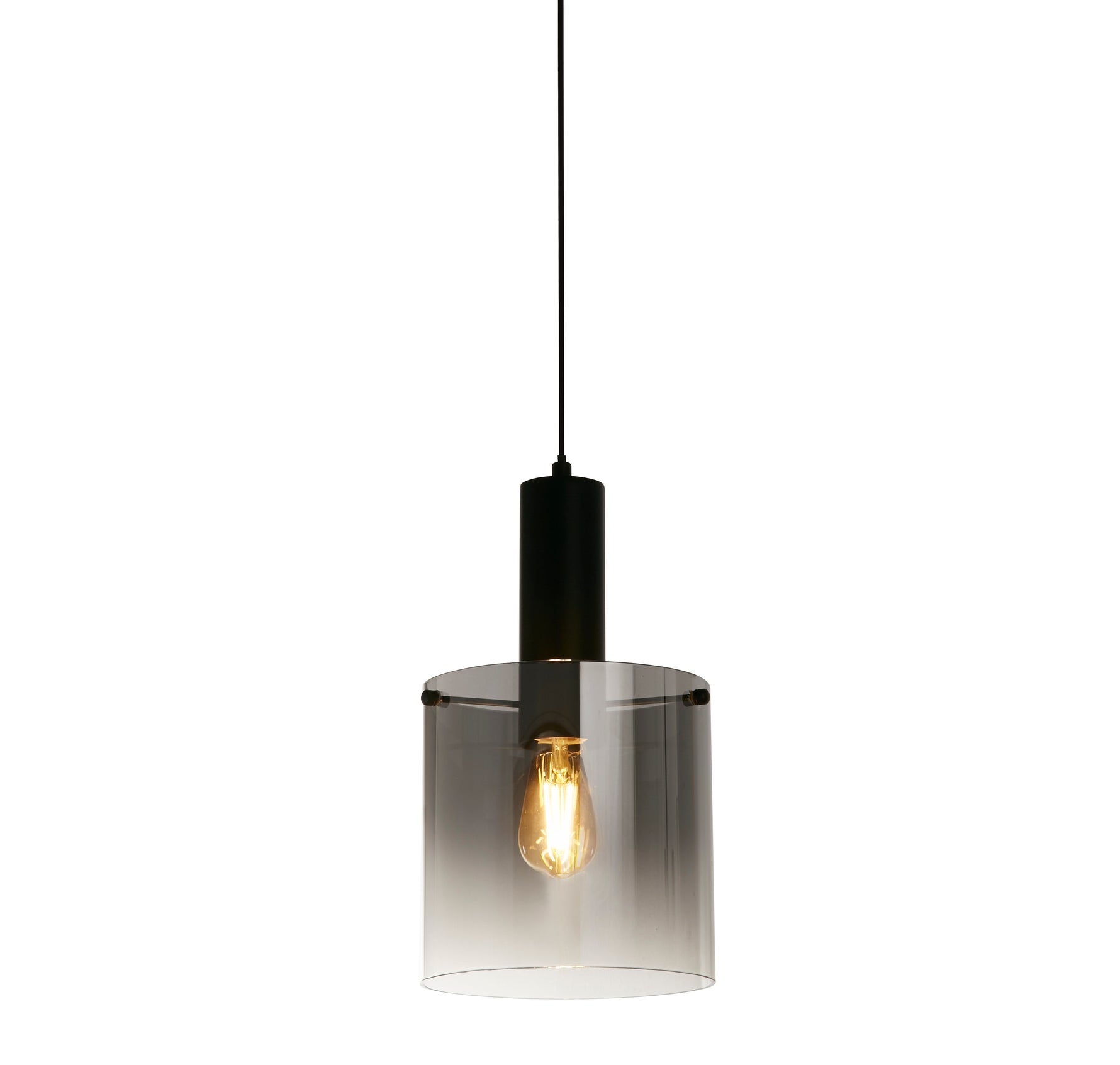 Sweden Pendant - Matt Black Metal & Smoked Ombre Glass