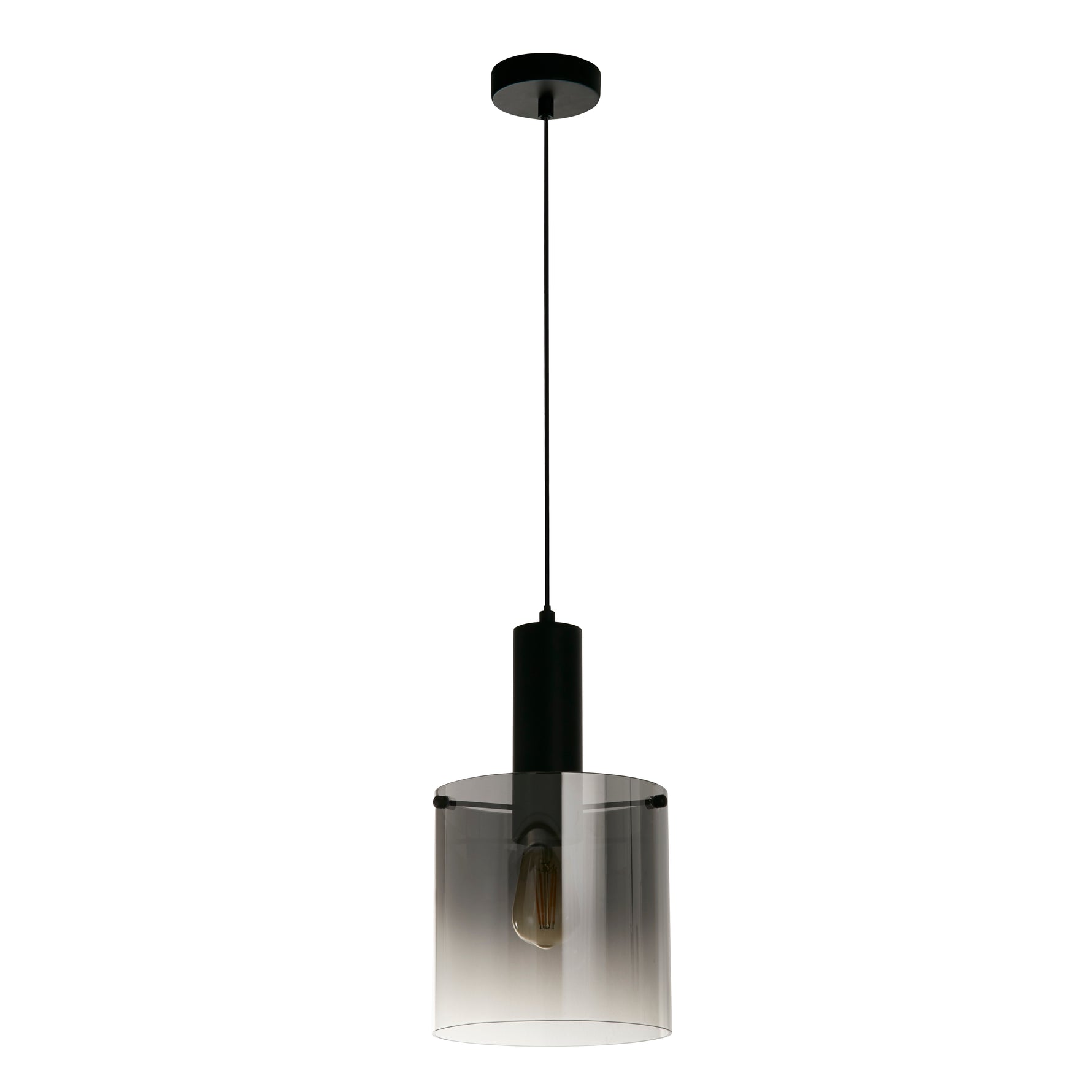 Searchlight Electric Sweden Pendant - Matt Black Metal & Smoked Ombre Glass 88910-1BK