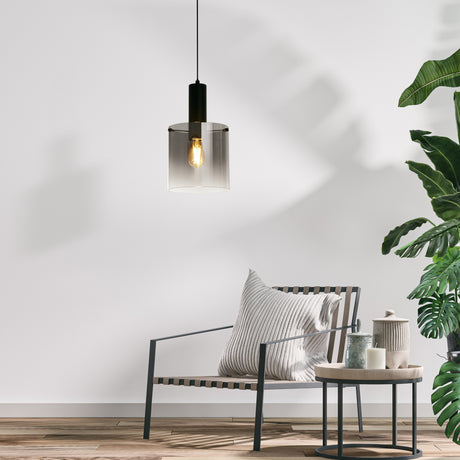 Searchlight Electric Sweden Pendant - Matt Black Metal & Smoked Ombre Glass 88910-1BK