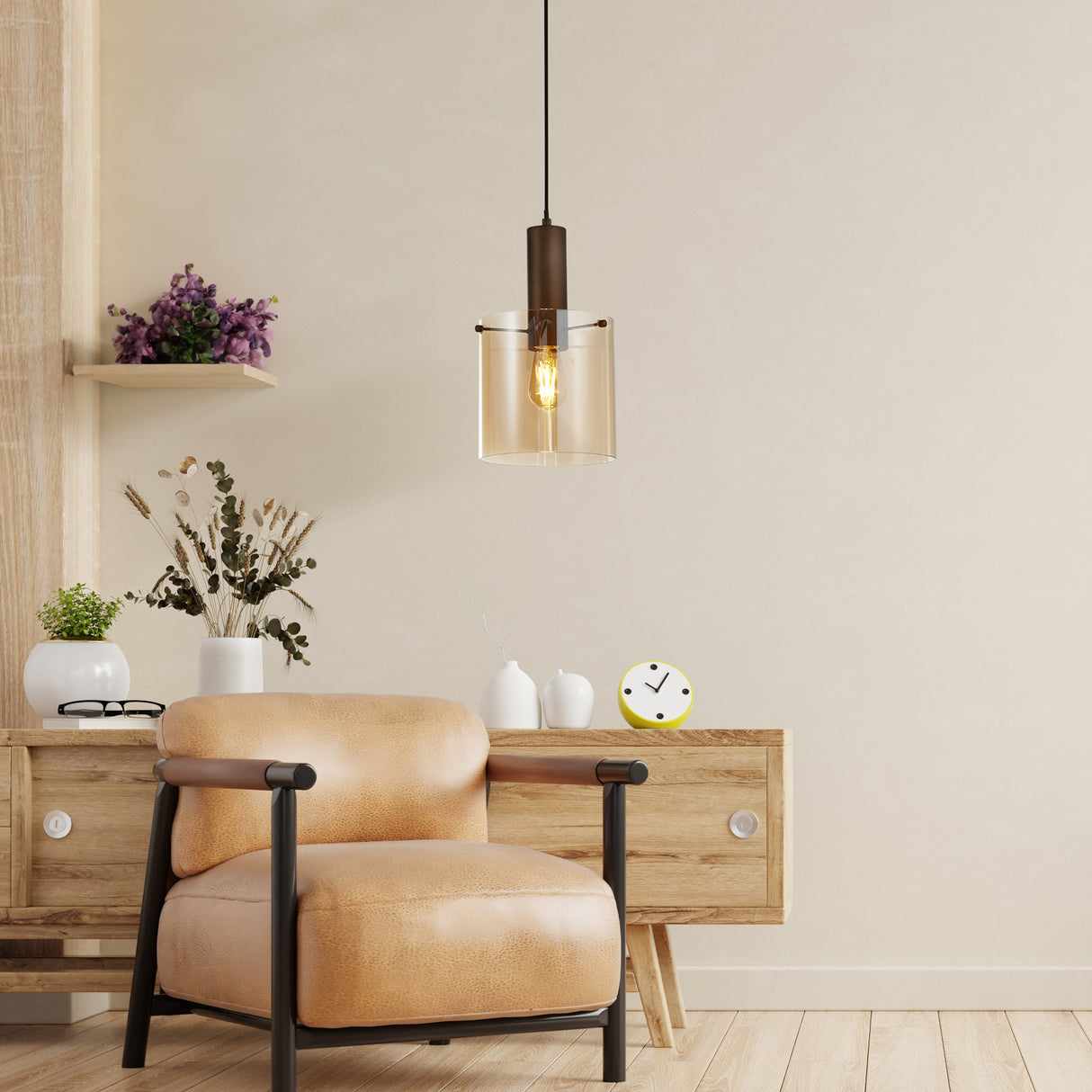 Searchlight Electric Sweden Pendant - Mocha Metal & Amber Glass 88910-1MO