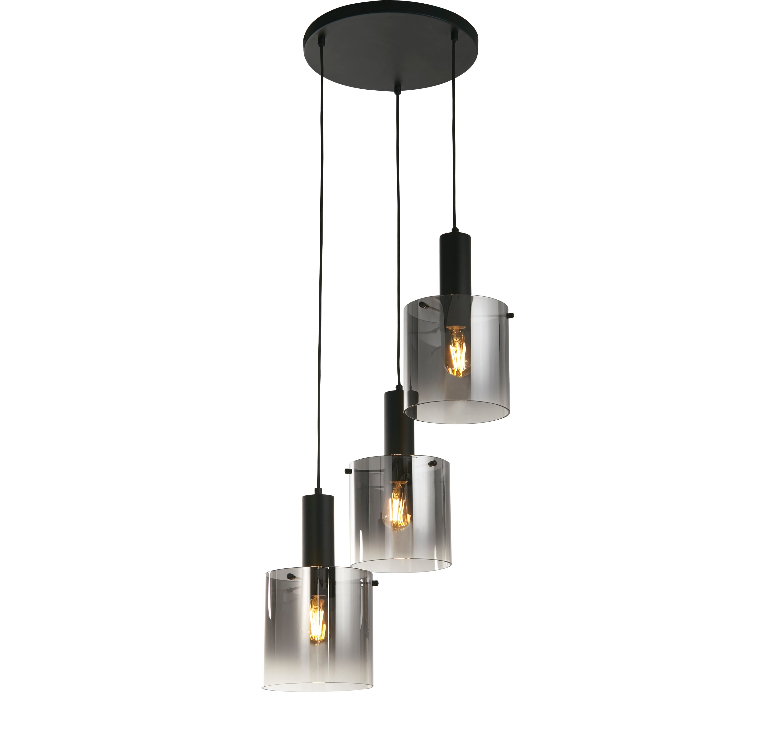 Sweden 3Lt Multi-Drop Pendant - Black Metal & Smoked Glass