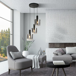 Searchlight Electric Sweden 3Lt Multi-Drop Pendant - Black Metal & Smoked Glass 88910-3BK