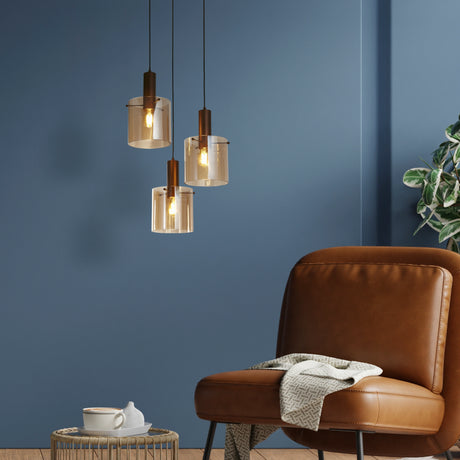 Searchlight Electric Sweden 3Lt Multi-Drop Pendant - Mocha Metal & Amber Glass 88910-3MO