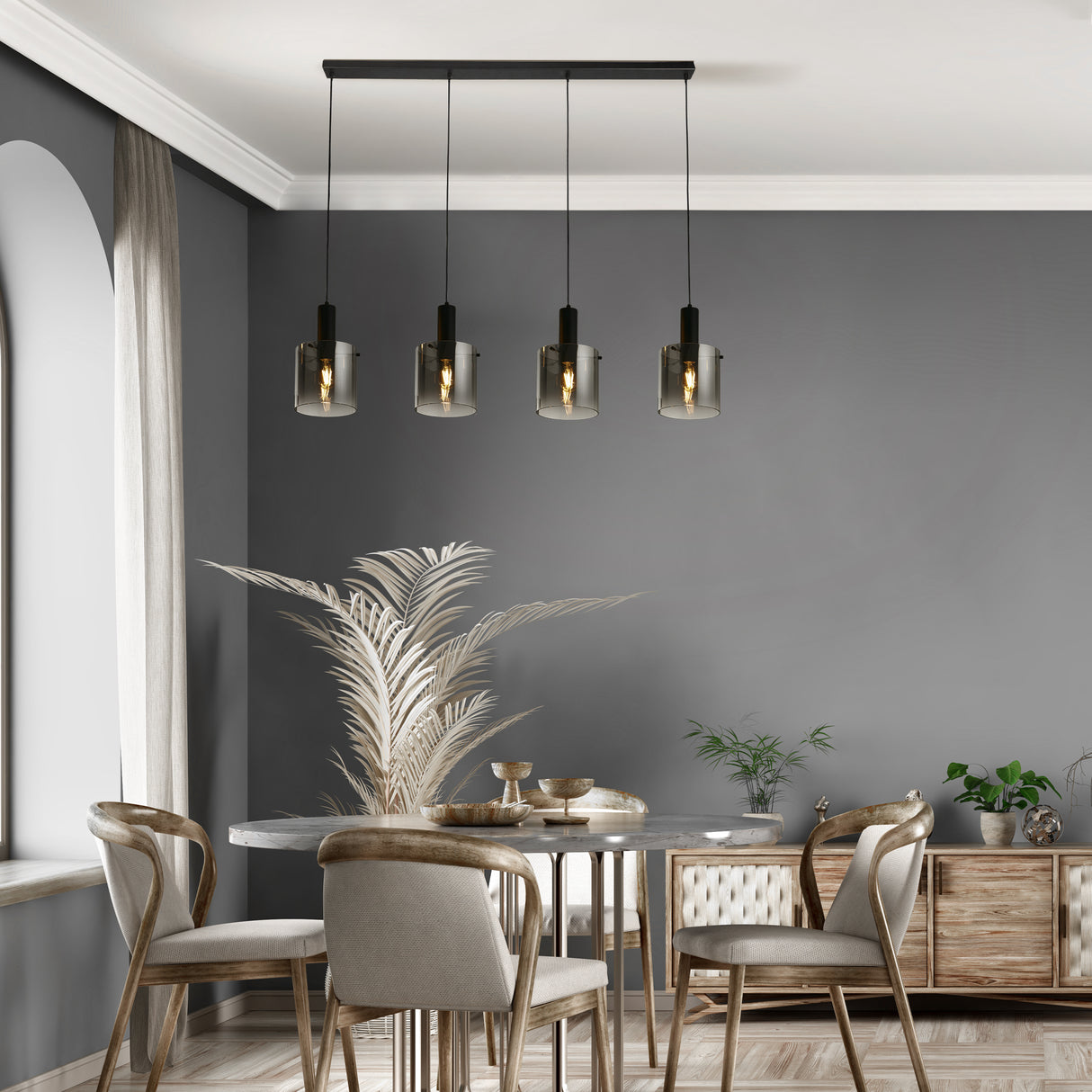 Searchlight Electric Sweden 4Lt Bar Pendant - Black Metal & Smoked Ombre Glass 88910-4BK