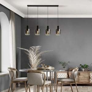 Searchlight Electric Sweden 4Lt Bar Pendant - Black Metal & Smoked Ombre Glass 88910-4BK