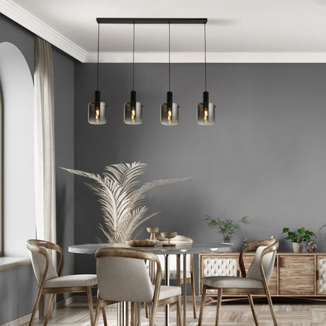 Searchlight Electric Sweden 4Lt Bar Pendant - Black Metal & Smoked Ombre Glass 88910-4BK
