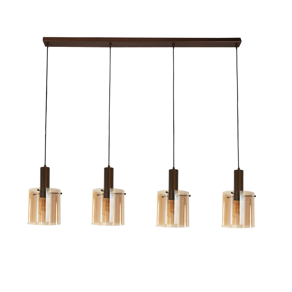 Searchlight Electric Sweden 4Lt Bar Pendant - Mocha Metal & Amber Glass 88910-4MO