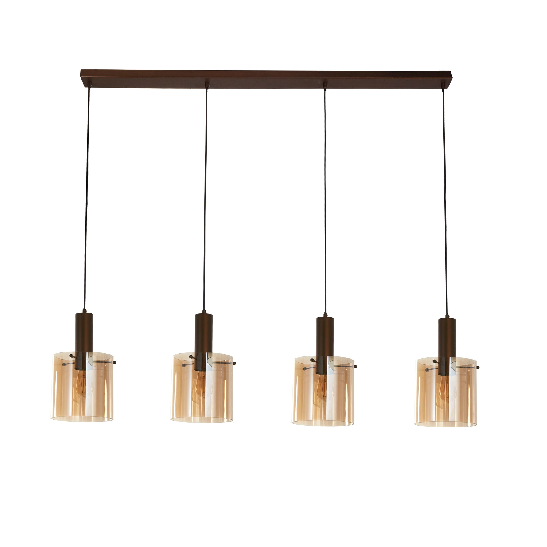 Searchlight Electric Sweden 4Lt Bar Pendant - Mocha Metal & Amber Glass 88910-4MO
