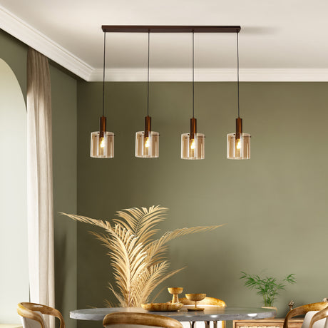 Searchlight Electric Sweden 4Lt Bar Pendant - Mocha Metal & Amber Glass 88910-4MO