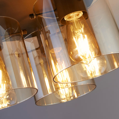 Searchlight Electric Sweden 3LT Flush - Mocha Metal & Amber Glass 88911-3MO