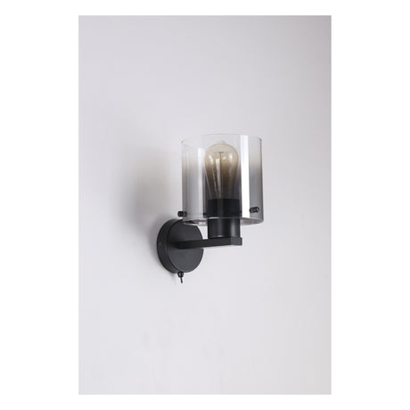 Searchlight Electric Sweden 1Lt Wall Light - Matt Black & Smoked Glass 88912-1BK