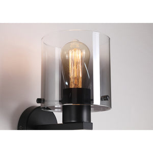 Searchlight Electric Sweden 1Lt Wall Light - Matt Black & Smoked Glass 88912-1BK