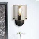 Searchlight Electric Sweden 1Lt Wall Light - Matt Black & Smoked Glass 88912-1BK