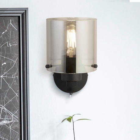 Searchlight Electric Sweden 1Lt Wall Light - Matt Black & Smoked Glass 88912-1BK