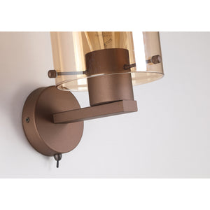 Searchlight Electric Sweden 1Lt Wall Light - Mocha Metal & Amber Glass 88912-1MO