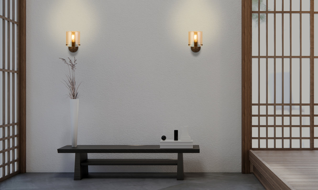 Searchlight Electric Sweden 1Lt Wall Light - Mocha Metal & Amber Glass 88912-1MO