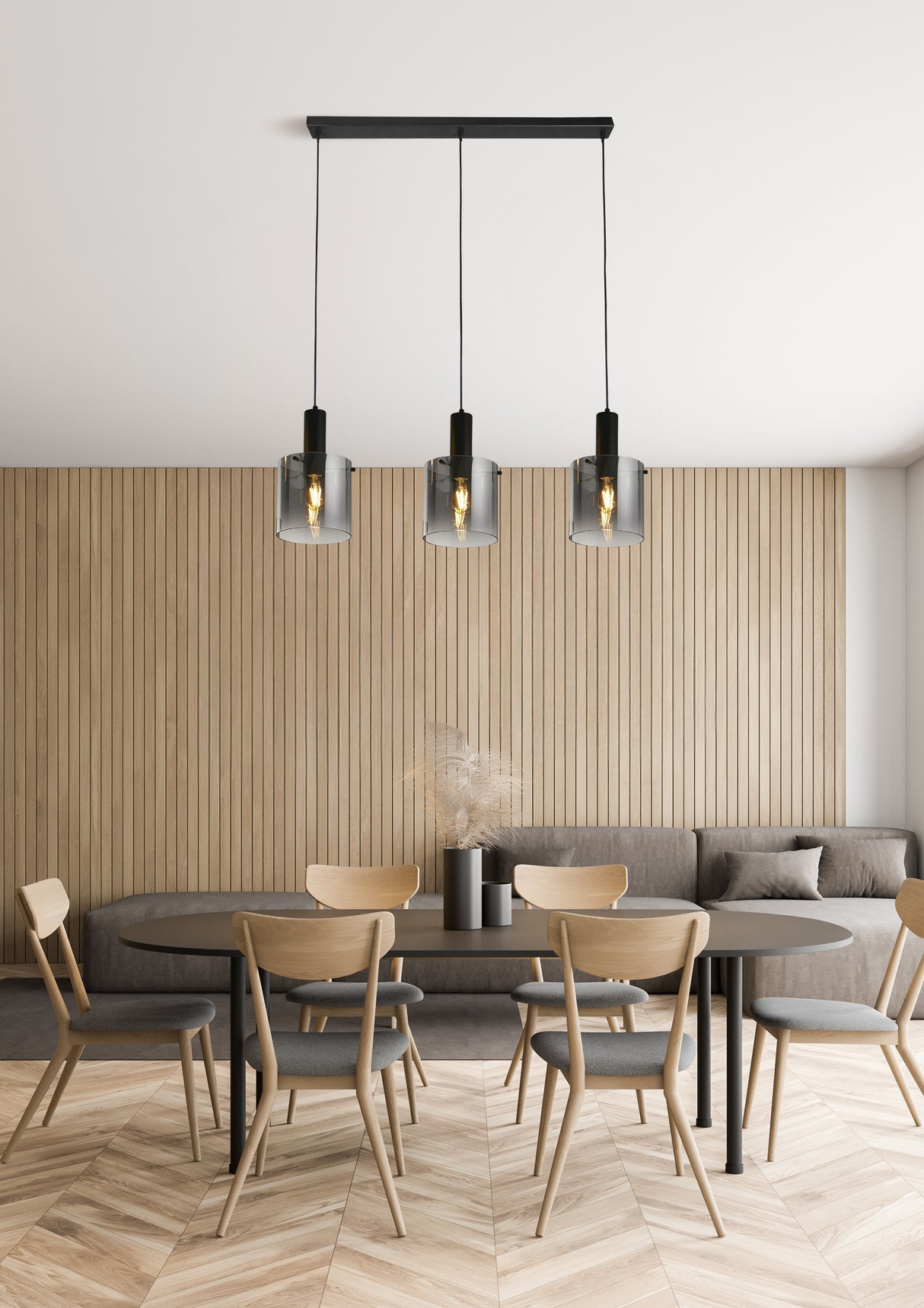 Searchlight Electric Sweden 3Lt Bar Pendant - Black Metal & Smoked Ombre Glass 88912-3BK