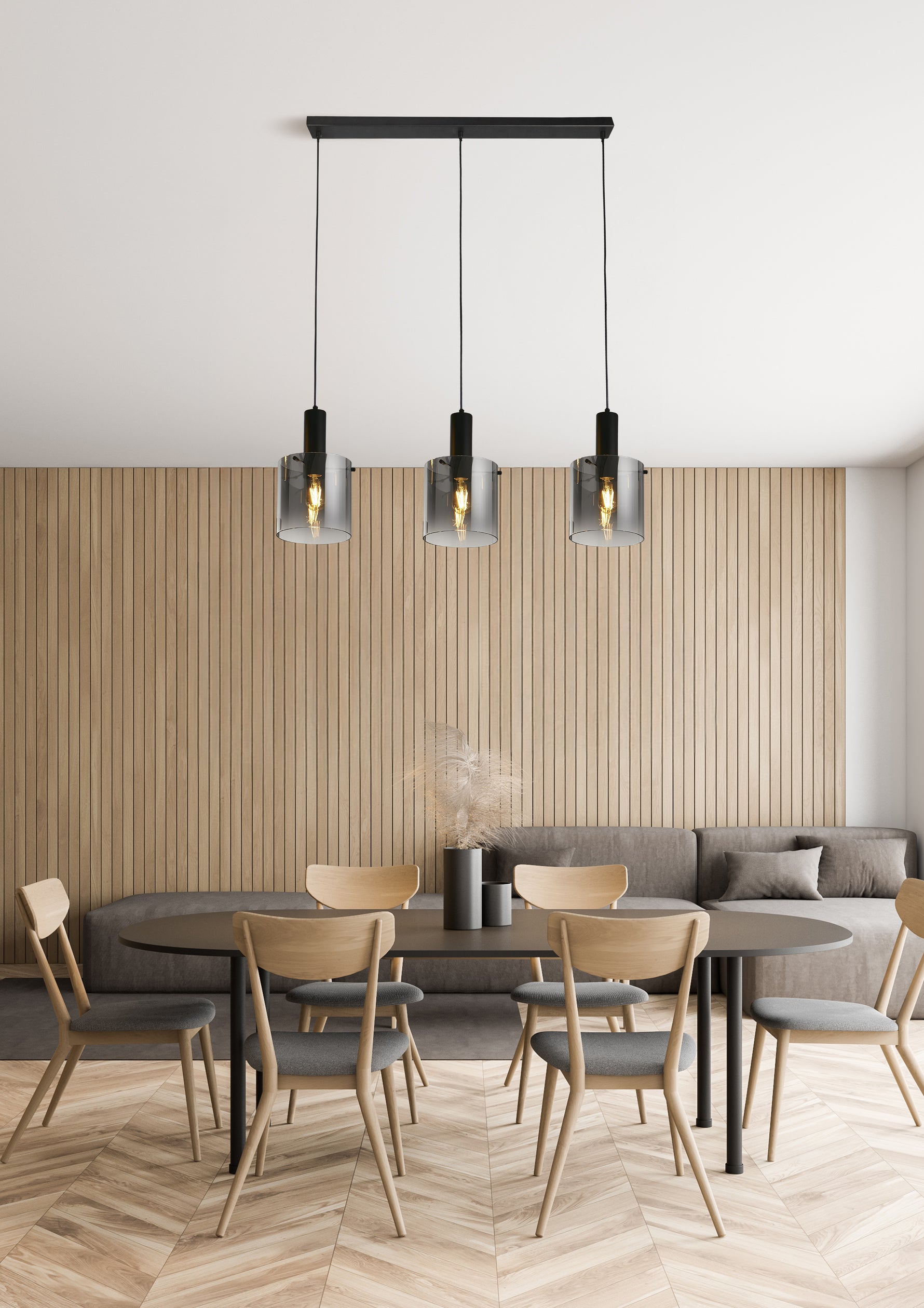 Searchlight Electric Sweden 3Lt Bar Pendant - Black Metal & Smoked Ombre Glass 88912-3BK
