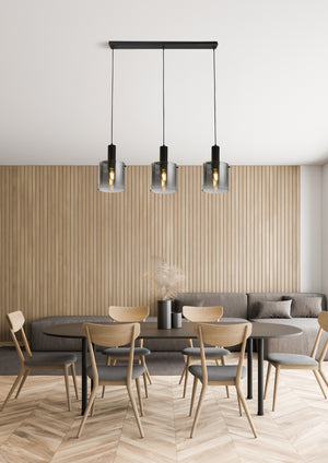 Searchlight Electric Sweden 3Lt Bar Pendant - Black Metal & Smoked Ombre Glass 88912-3BK