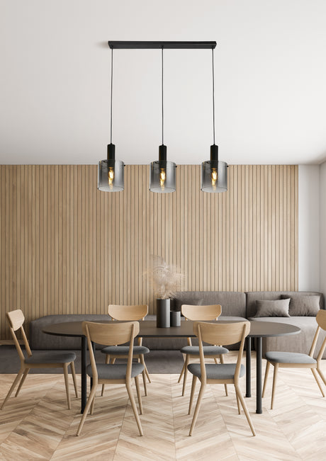 Searchlight Electric Sweden 3Lt Bar Pendant - Black Metal & Smoked Ombre Glass 88912-3BK