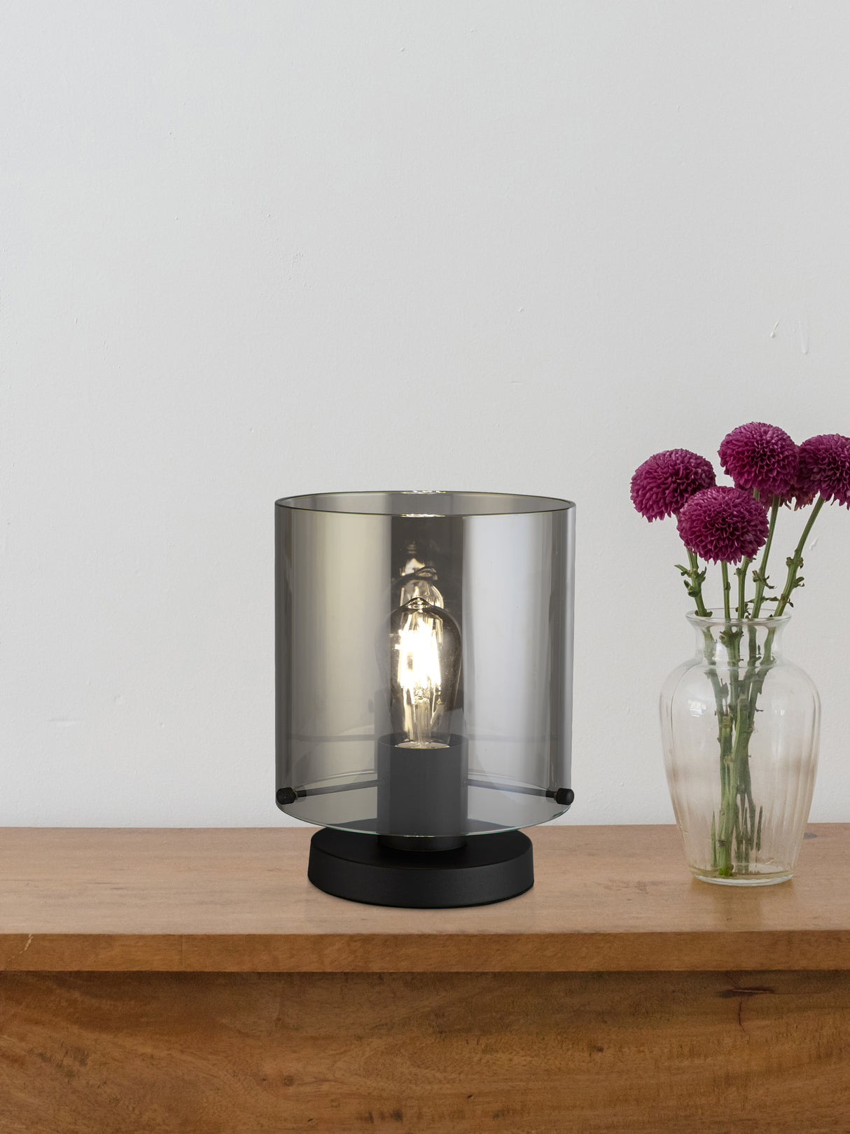 Searchlight Electric Sweden 1Lt Table Lamp, Matt Black Metal with Smoked Ombre Gl 88913-1BK