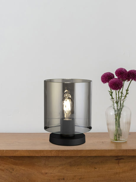 Searchlight Electric Sweden 1Lt Table Lamp, Matt Black Metal with Smoked Ombre Gl 88913-1BK