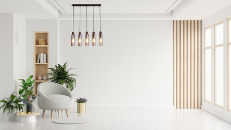 Searchlight Electric Sweden II 5Lt Bar Pendant - Mocha Metal & Amber Glass 88921-5MO