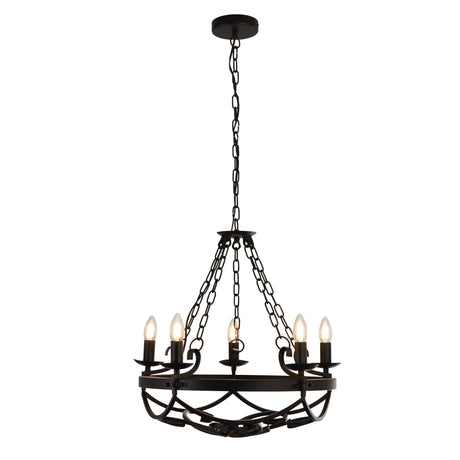 Cartwheel III 5Lt Pendant - Black Wrought Iron