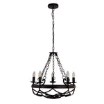 Searchlight Electric Cartwheel III 5Lt Pendant - Black Wrought Iron 8905-5BK