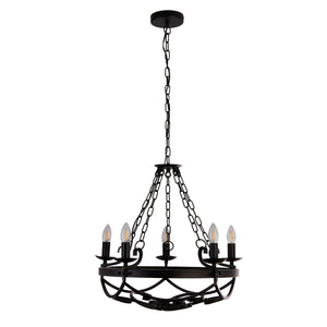 Searchlight Electric Cartwheel III 5Lt Pendant - Black Wrought Iron 8905-5BK