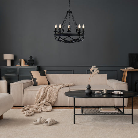 Searchlight Electric Cartwheel III 5Lt Pendant - Black Wrought Iron 8905-5BK