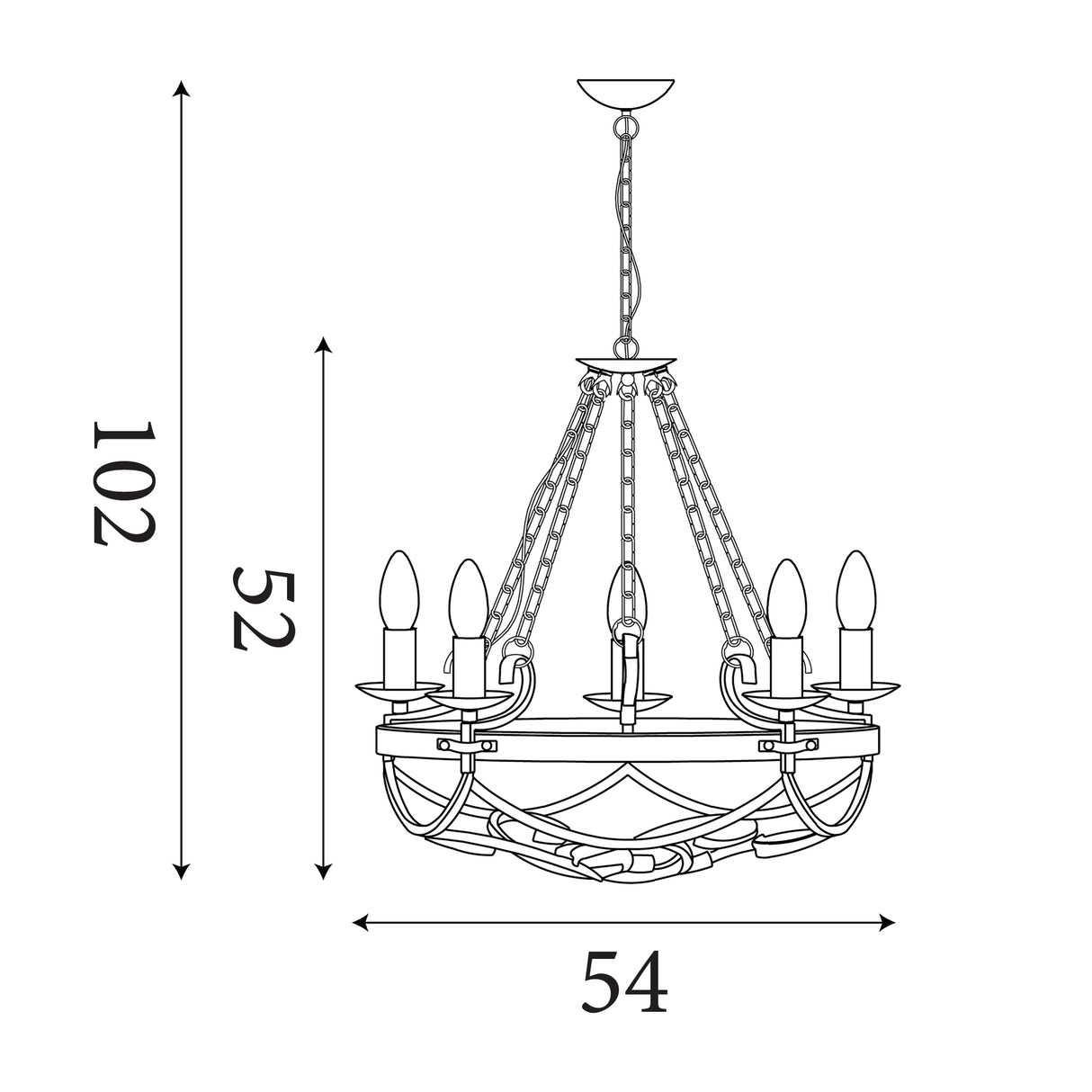 Searchlight Electric Cartwheel III 5Lt Pendant - Black Wrought Iron 8905-5BK