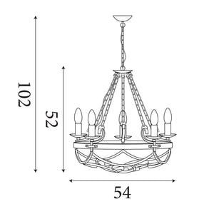 Searchlight Electric Cartwheel III 5Lt Pendant - Black Wrought Iron 8905-5BK
