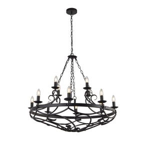 Cartwheel III 12Lt Pendant - Black Wrought Iron