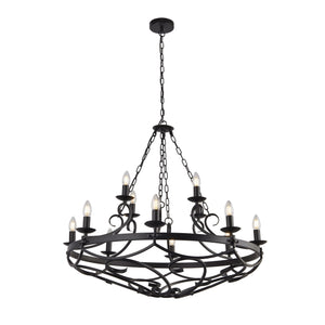 Cartwheel III 12Lt Pendant - Black Wrought Iron
