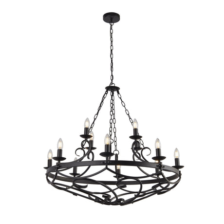 Cartwheel III 12Lt Pendant - Black Wrought Iron