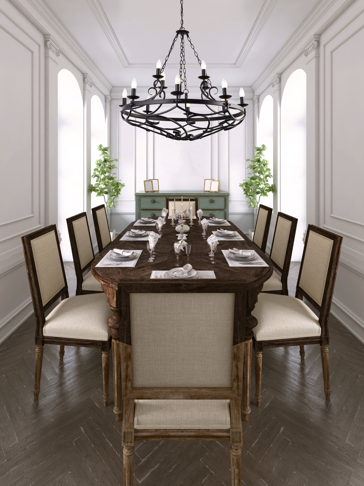 Searchlight Electric Cartwheel III 12Lt Pendant - Black Wrought Iron 8912-12BK