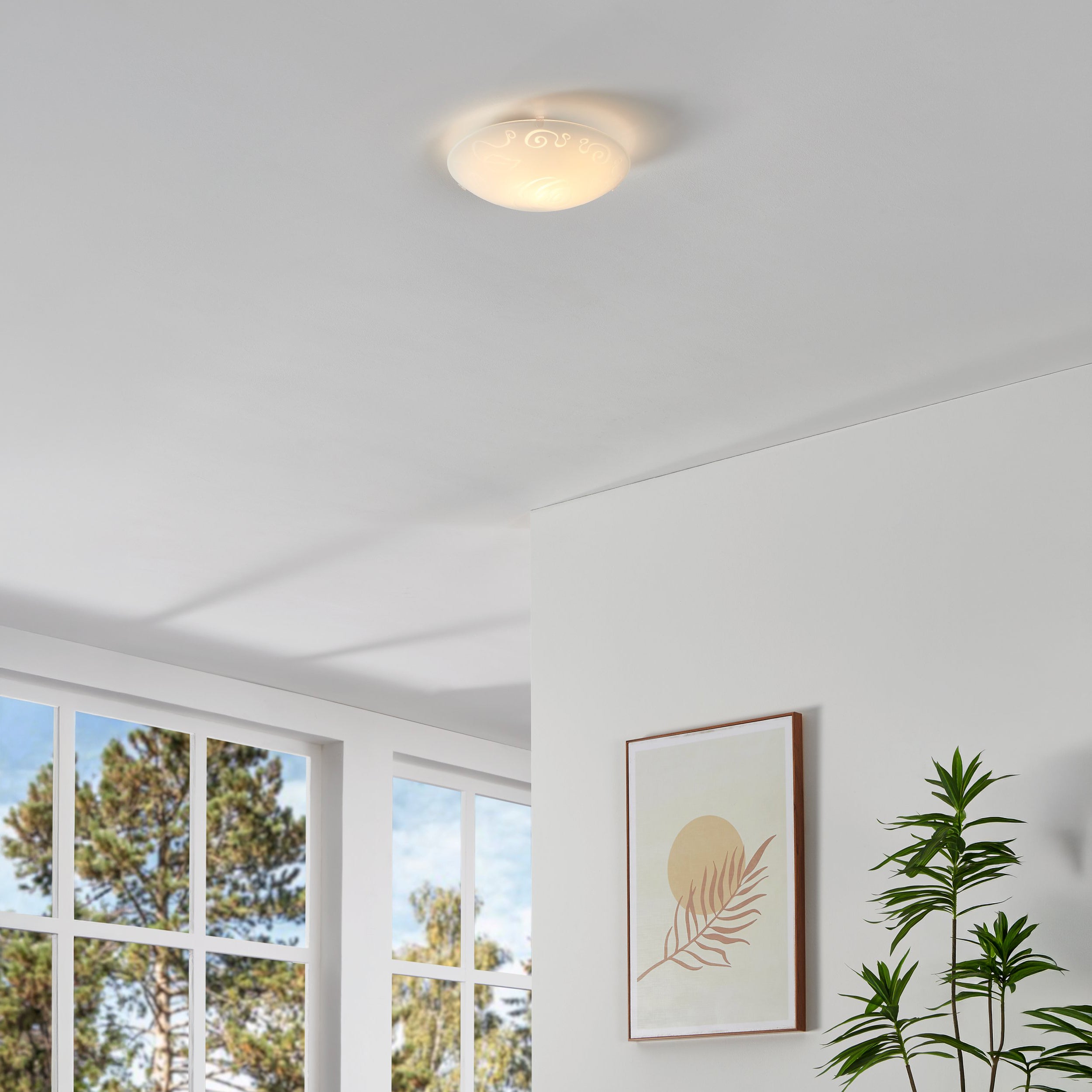 Eglo EU Mars 1 White Steel/Satin Glass Sunbeam Motif Ceiling Light product image - Endon Lighting from First Light Direct with great prices and fast UK delivery