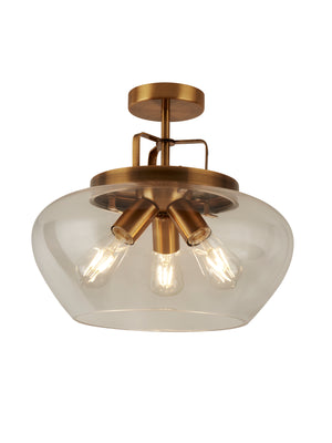 Boule 3Lt Semi Flush - Bronze & Clear Glass