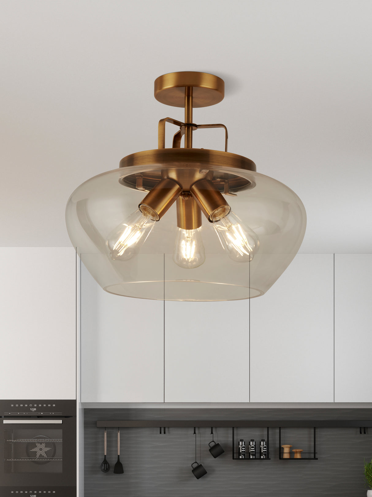 Searchlight Electric Boule 3Lt Semi Flush - Bronze & Clear Glass 8973-3BZ