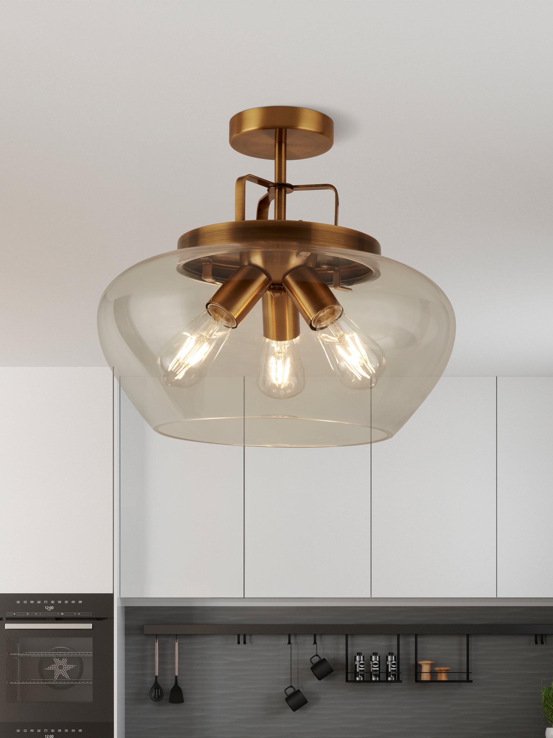 Searchlight Electric Boule 3Lt Semi Flush - Bronze & Clear Glass 8973-3BZ