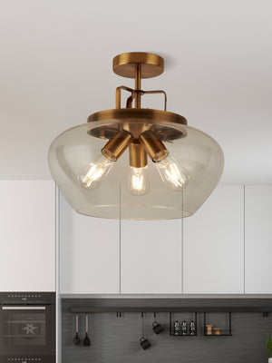 Searchlight Electric Boule 3Lt Semi Flush - Bronze & Clear Glass 8973-3BZ