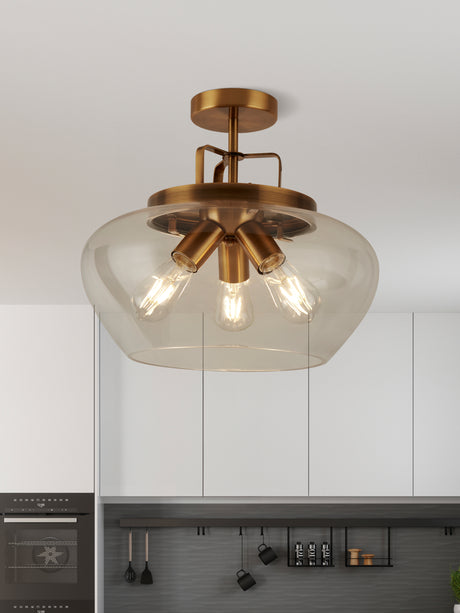Searchlight Electric Boule 3Lt Semi Flush - Bronze & Clear Glass 8973-3BZ