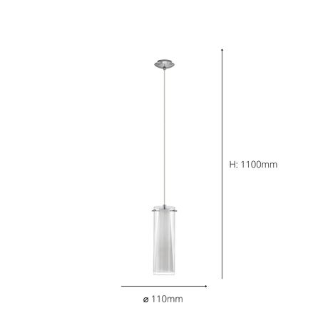 Eglo EU Pinto Clear And White Glass 1 Light Ceiling Pendant, (D) 12cm